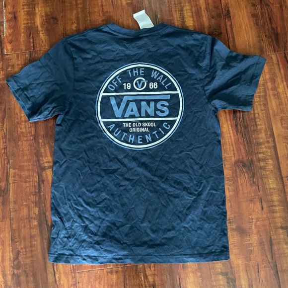 Vans Off The Wall Boys T Shirt Sz L 12/14 Blue Logo Short Sleeve Old Skool - Picture 2 of 10